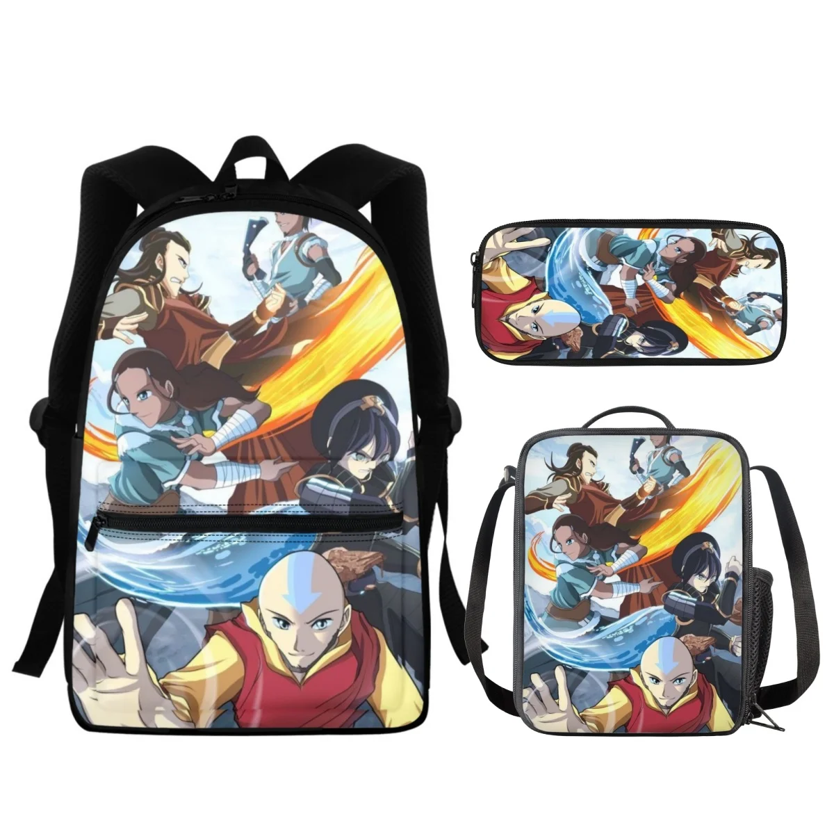 Imagem -03 - Forudesigns Schoolbags Estudante Peças Conjunto Estojo de Lápis Avatar o Último Airbender Mochilas Duplo Zíper Útil Almoço Bolsa Escalada