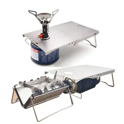 Portable Outdoor Folding Camping Card Gas Stove Accessory Stainless Steel Table Windshield, Pot Rack Soto 320 & MSR PocketRocket