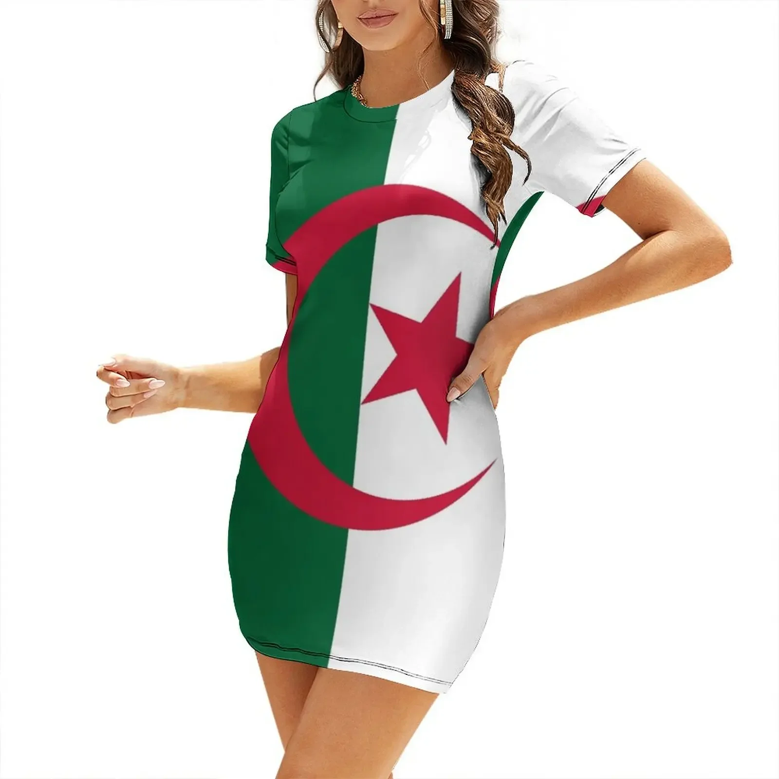 

Flag of Algeria Short-Sleeved Dress luxury evening dresses 2026 Dance dresses dresses for womens 2026