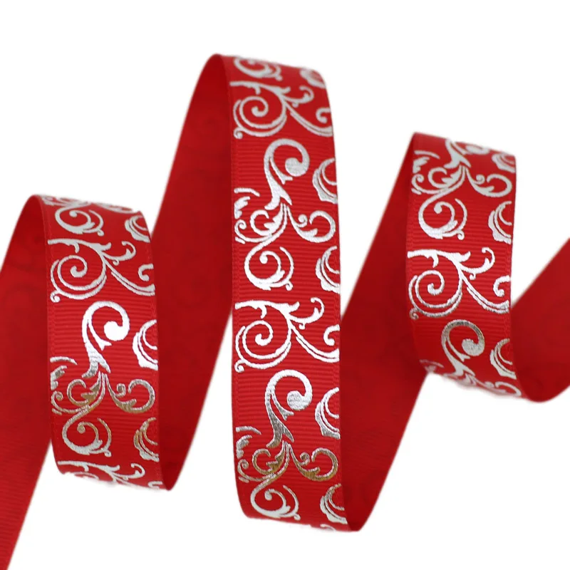 (10 yards/roll) White Hot stamping flower grosgrain ribbon  DIY gift wedding ribbons wholesale