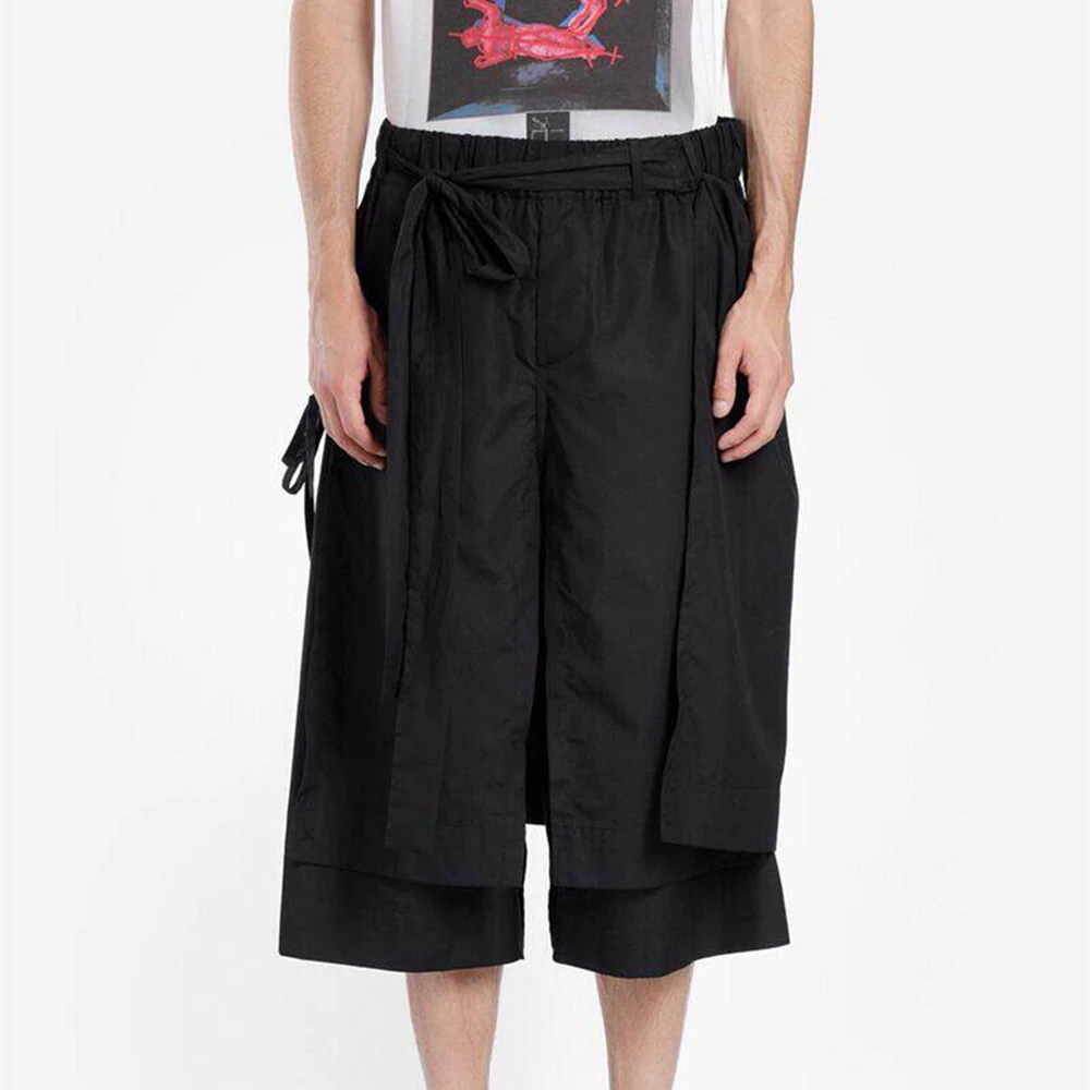 XS-5XL Summer New Men's Double-Layer Capri Pants American Retro Fashion Trendy Casual Simple Loose Breathable Men's Bottoms