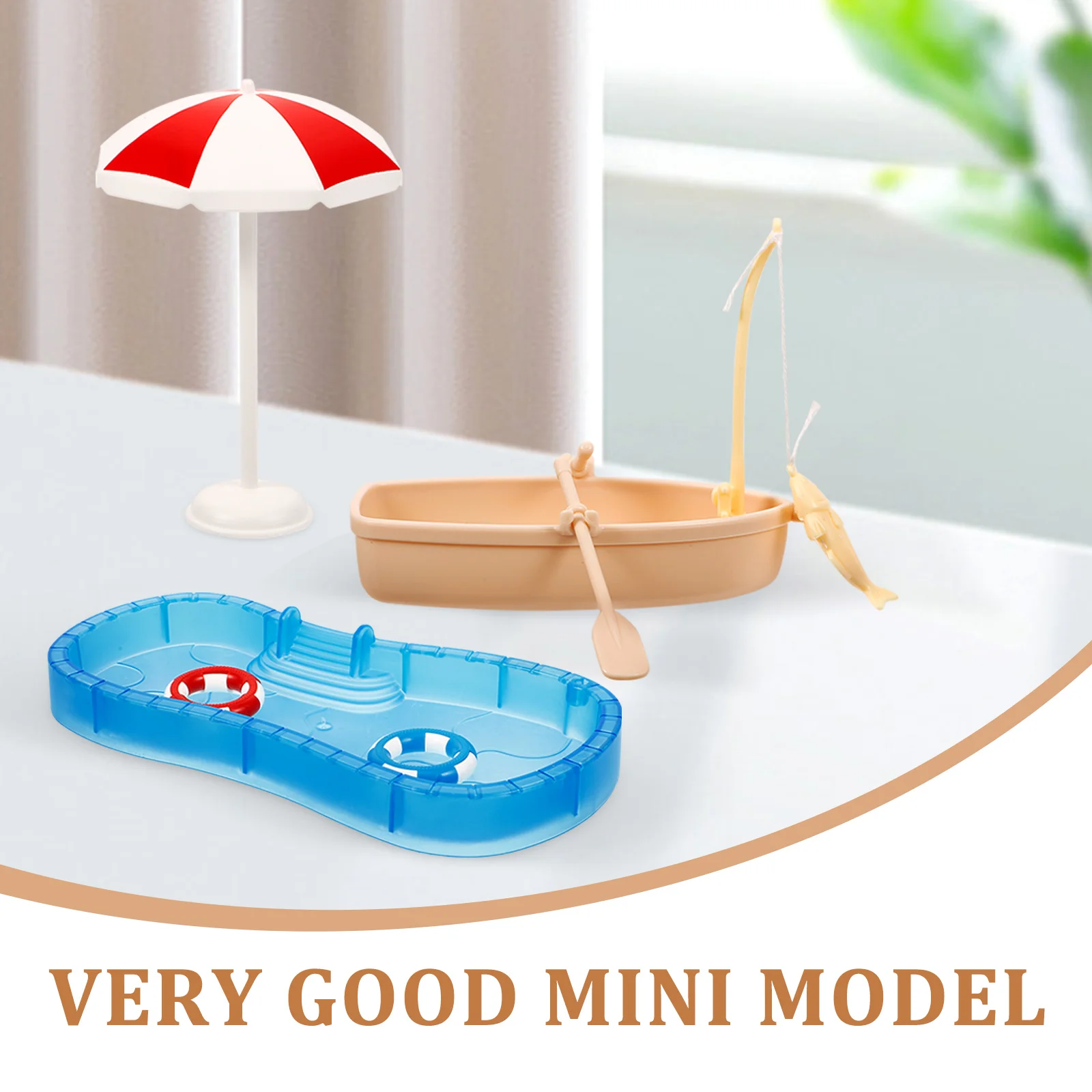 Dollhouse Swimming Pool Mini Scene Decor Deck Chair Furniture Pools Miniature Summer Prop Boat Beach