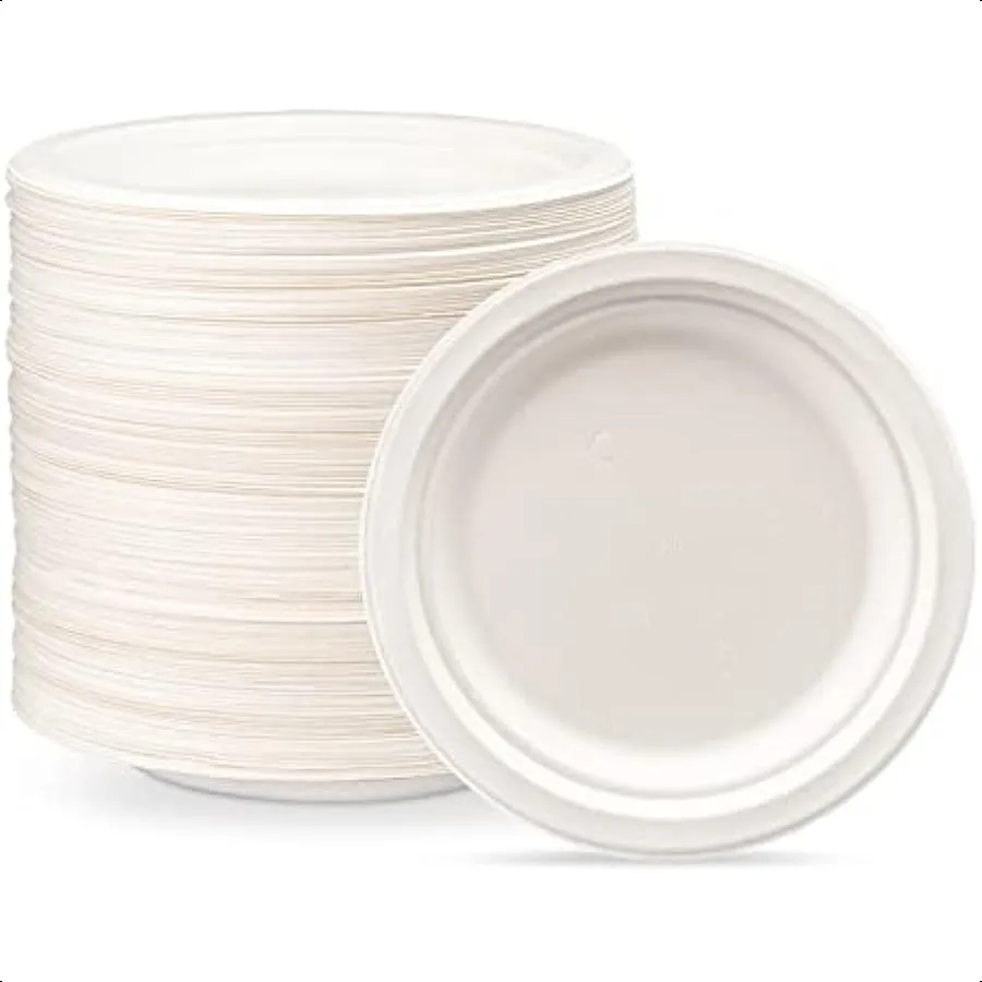 

Comfy Package [7 Inch Pack of 125] HeavyDuty White and Sugarcane Paper Plates 100% Compostable EcoFriendly Biodegradable Dispos