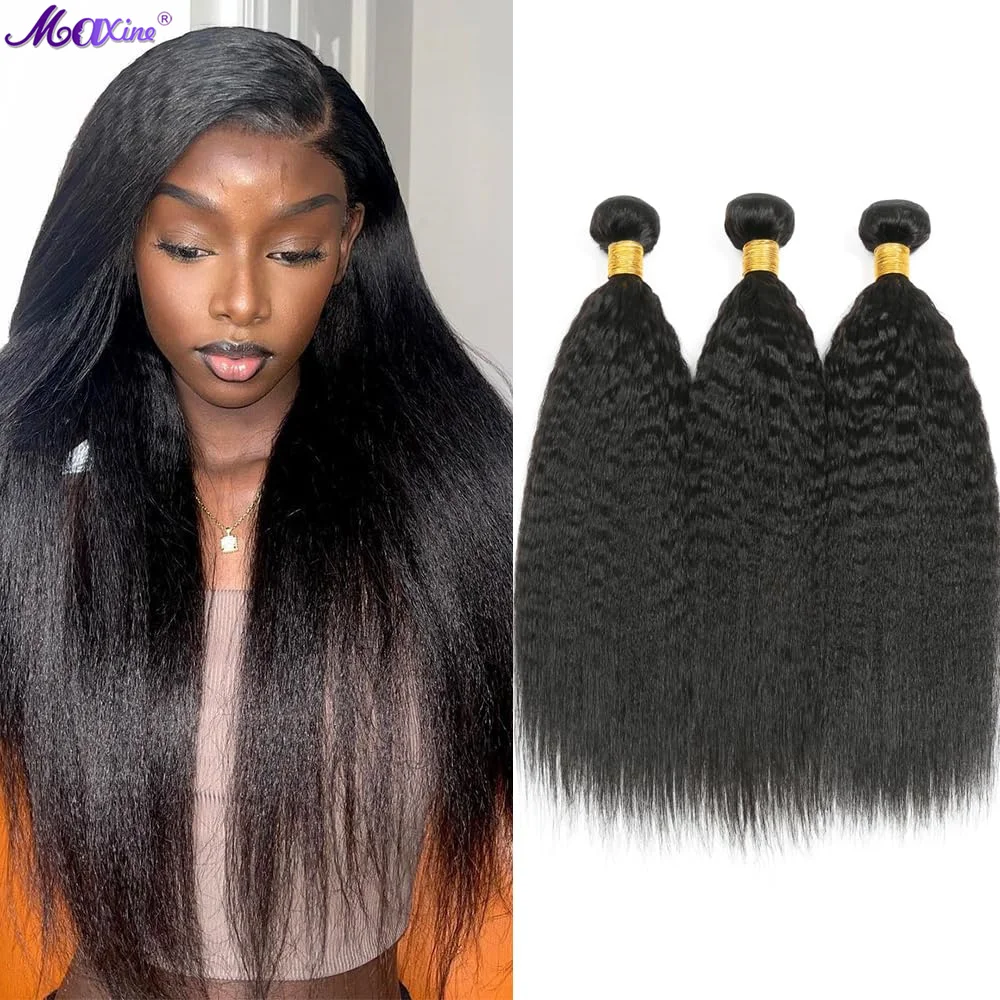 

Kinky Straight 3 Bundles Human Hair 22 22 24 Inch Yaki Straight Hair Bundle 100% Brazilian Remy Human Hair Weave Extensions 1B