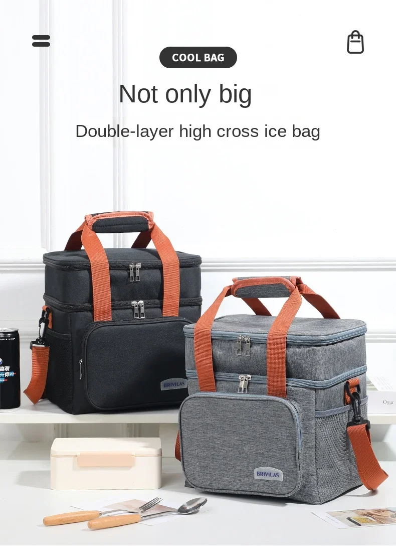 Tragbare Lunchtaschen mit doppelter Schicht, Lebensmittelbox, robuste Camping-Rucksäcke aus Oxford-Gewebe, Kühlbox, große Kapazität, ideal für Picknicks, langlebig, für Grillabende im Freien. – Detail 1