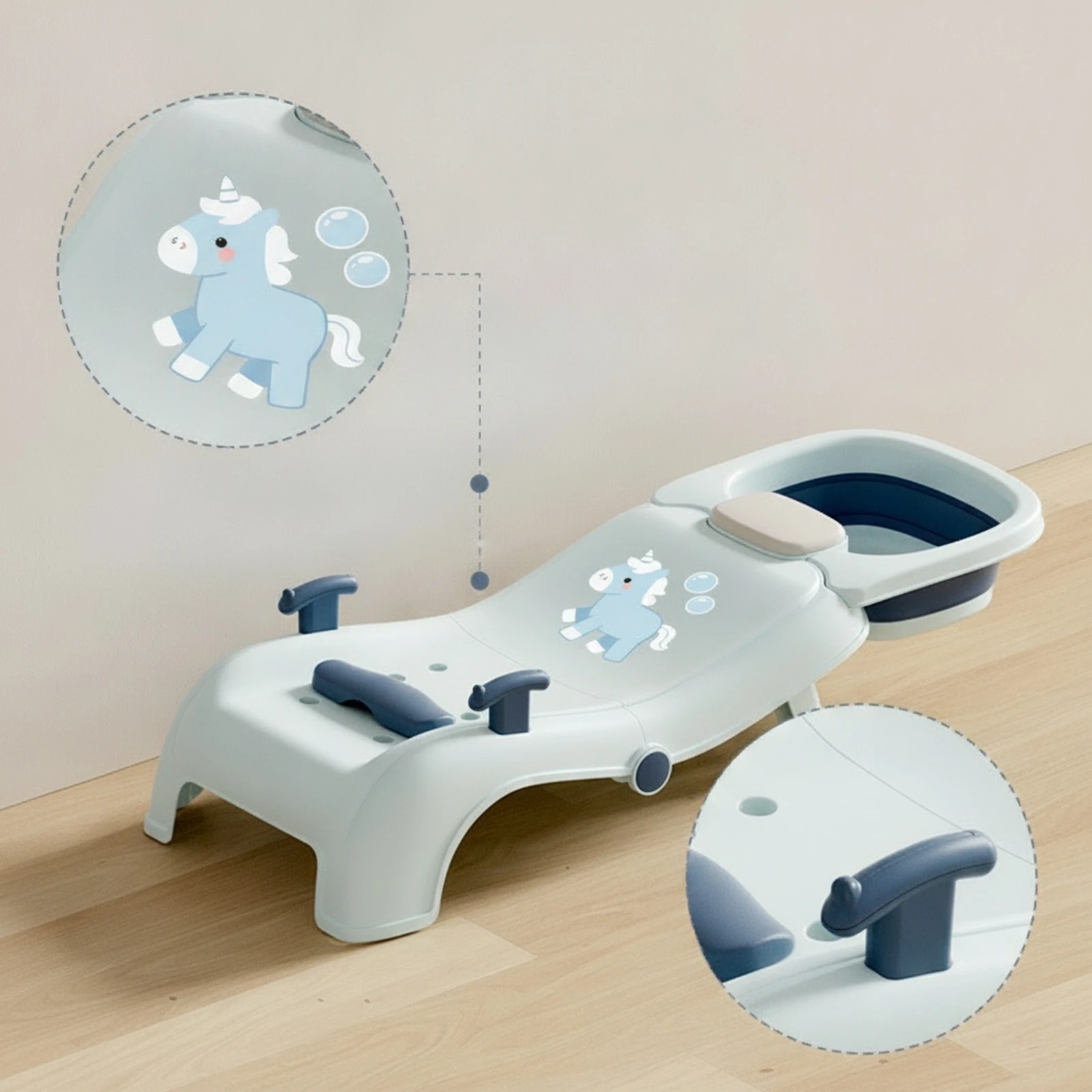 Kids Shampoo Chair Foldable Shampoo Chair with Basin Furniture Comfortable Heavy Duty for Children, Bathroom, Home