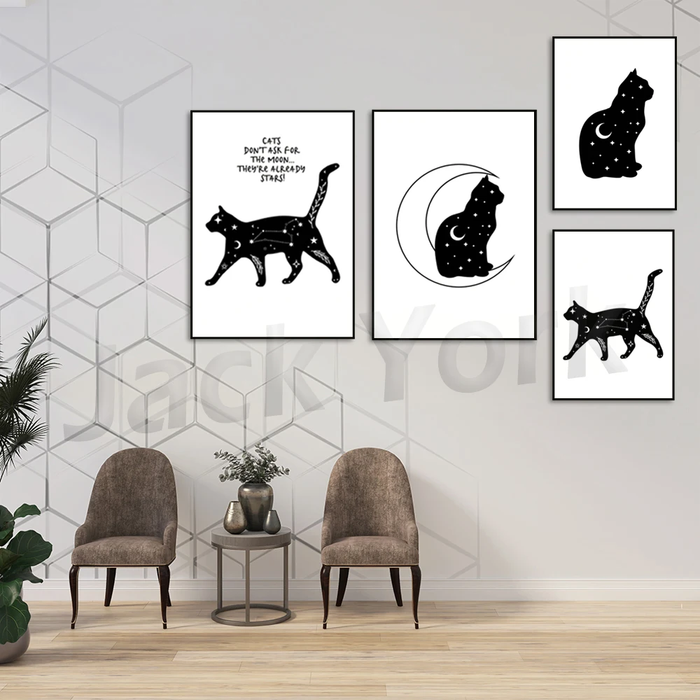 

Cat Moon Print, Home Decor, Home, Office, Prints For Your Home, Wall Art, Celestial Moon Phase Cat Print