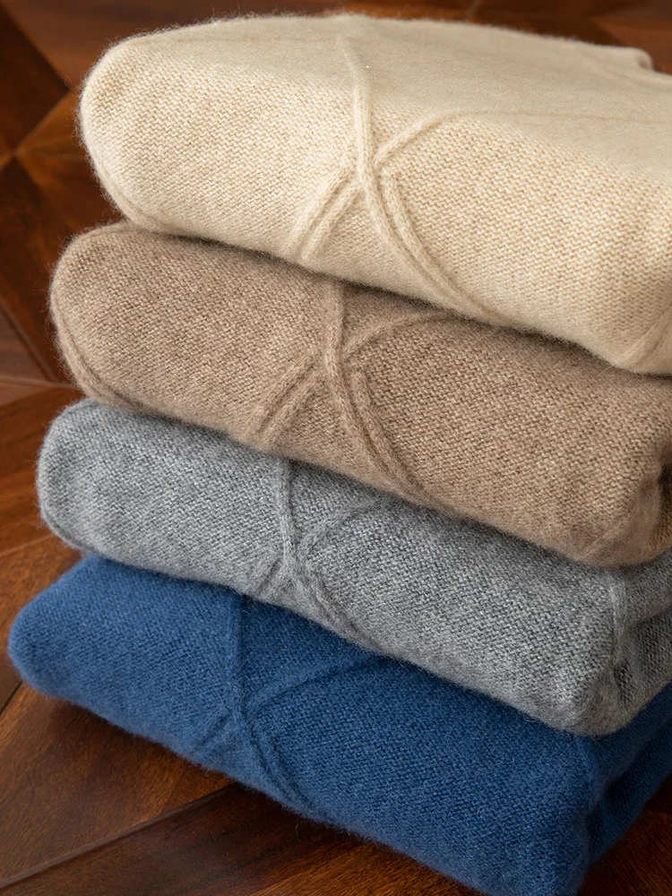 100% ピュアカシミヤセーターメンズラウンドネック厚いセーター冬の新しいニットボトリングシャツ