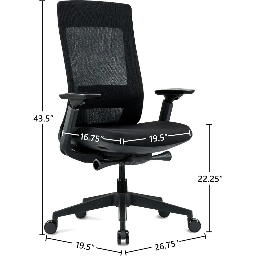 Silla de oficina con respaldo de malla, asiento de tela negra, peso equilibrado, inclinación y altura ajustable, sillas de escritorio, silla de oficina ejecutiva