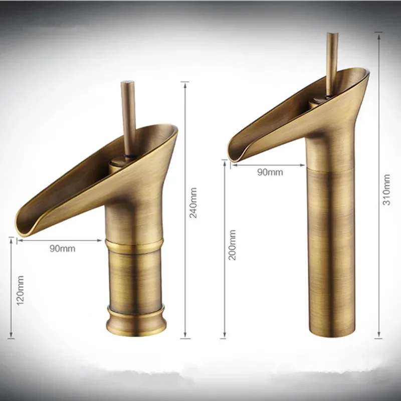 Imagem -06 - Torneira de Bacia de Cachoeira Única Alavanca Latão Antigo Quente e Frio Misturador para Pia do Banheiro Torneiras Montadas no Deck