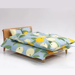 1/12 Wood Bed Model Mattress Bedding Set Cotton Sheets Quilt Pillow Dollhouse Furniture OB11 GSC BJD Lol Blyth Dolls Accessories