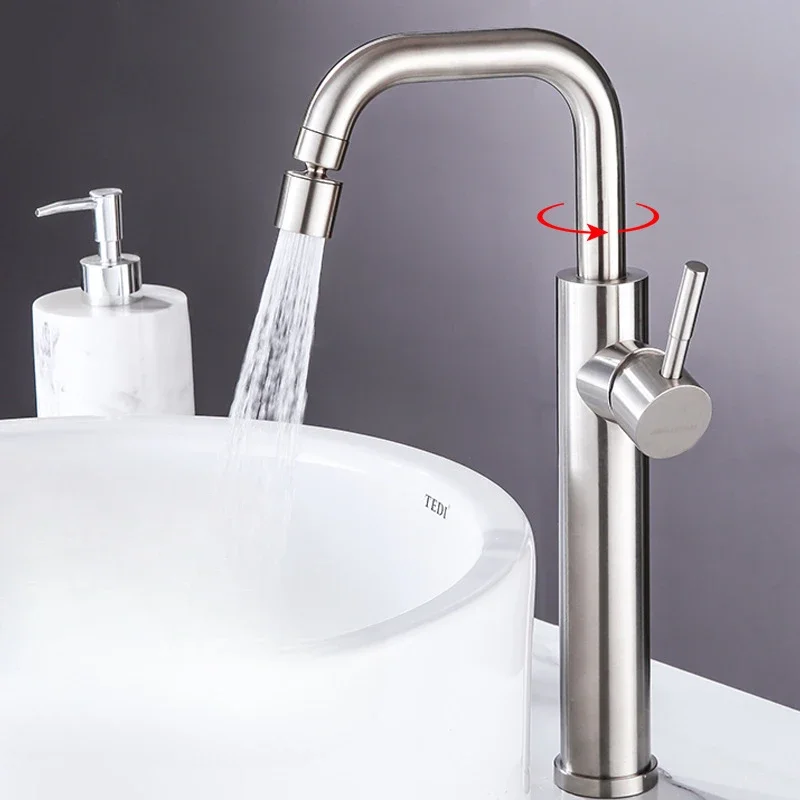 Kitchen Basin Faucet 360 Rotation Stainless Steel Material Single Handle Mixer Water Cold and Hot Ceramic Suitable For Hotel