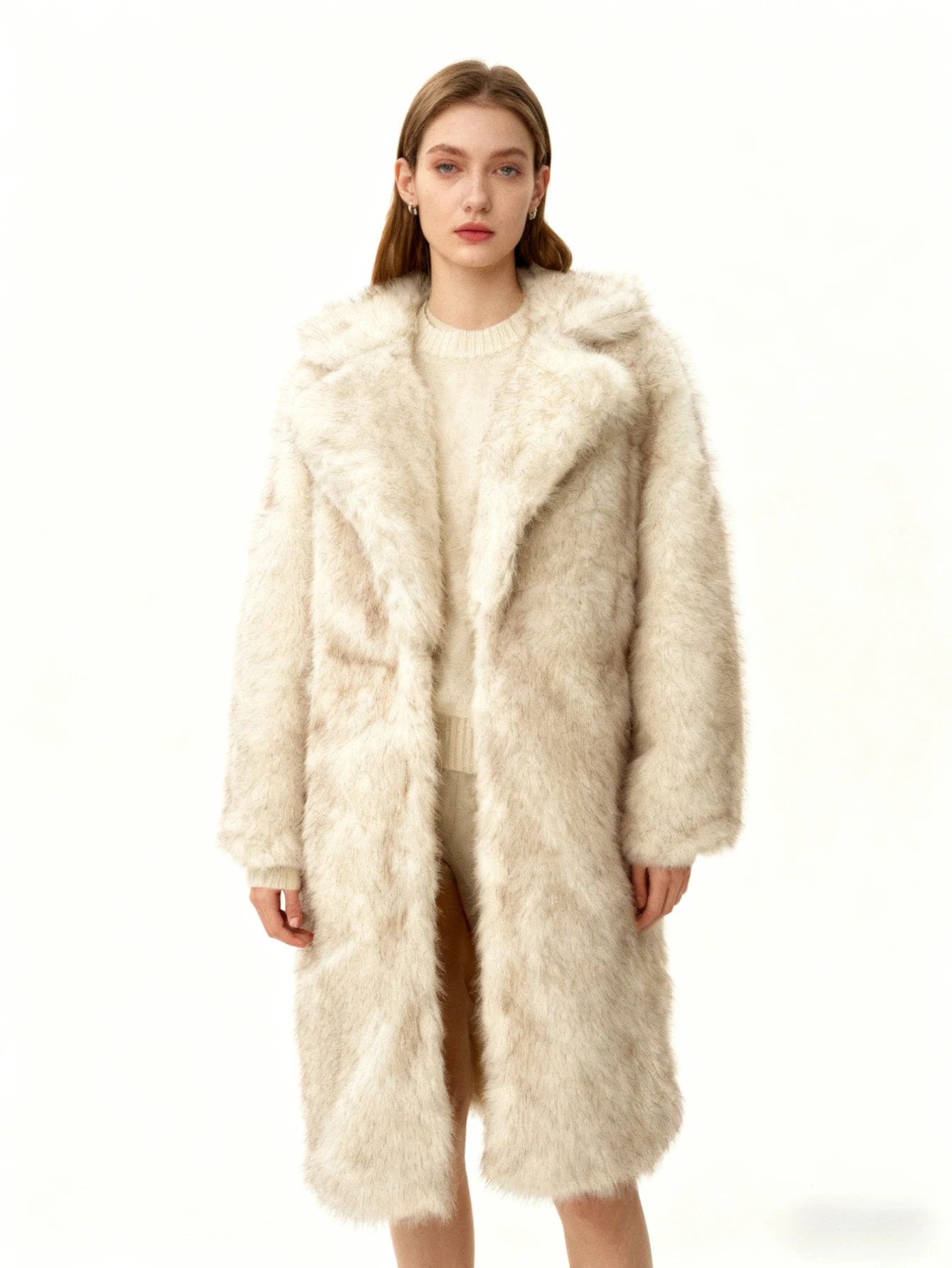 Spliced Faux Fur Women Faux Fur Cardigan Outerwear Jacket Thick Warm Fur Leather Pockets Autumn Winter High Street 2025