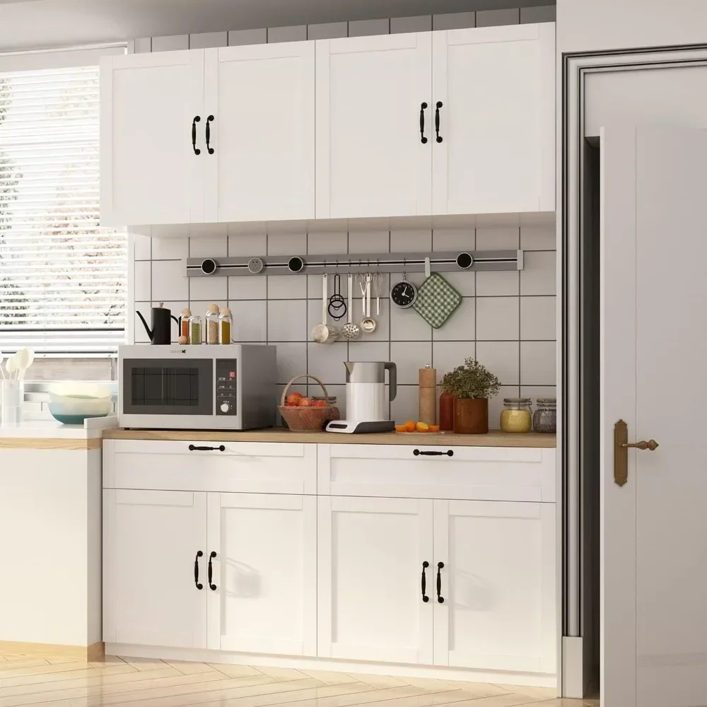 Kitchen cupboard with Wall Mounted Storage Sideboard, Freestanding Wall Storage Cabinet with Shelves, 8 Doors & 2 Drawers