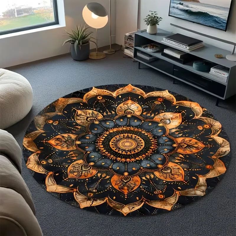 

Роскошный круглый ковер в стиле бохо с мандалой, этнический принт с лотосом, мягкий, нескользящий, для гостиной, спальни, декора, занятий йогой