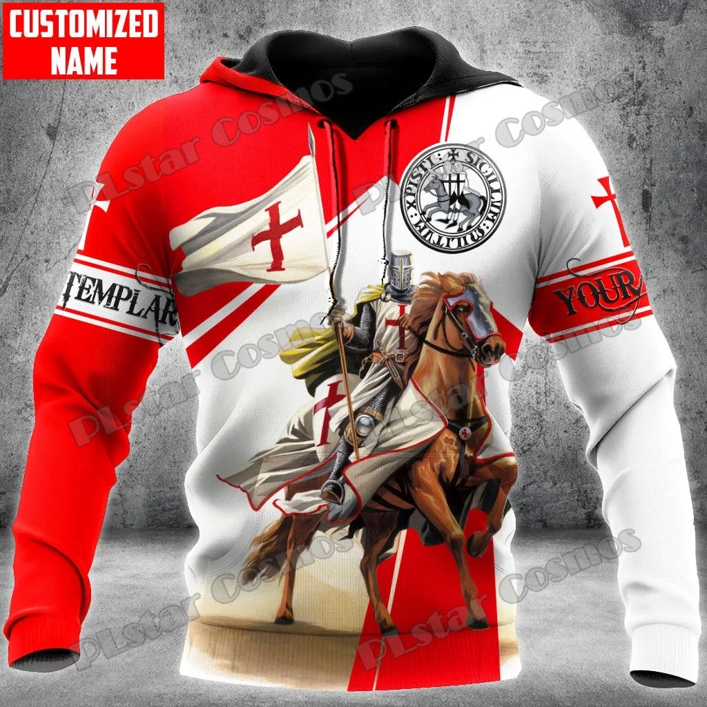 

Knights Templar on horseback Red Custom name 3D Printed Men's Hoodie & Sweatshirt Unisex Casual Autumn hooded pullover QDY20