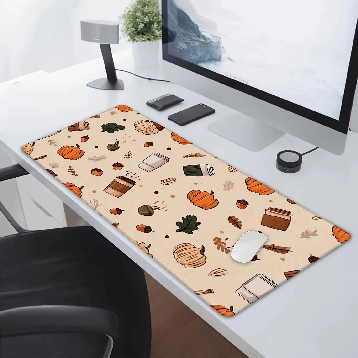 Autumn Pumpkin Coffee Leaf Mouse Pad Large Non-Slip Desk Mat Durable Rubber Surface for Gaming Office PC