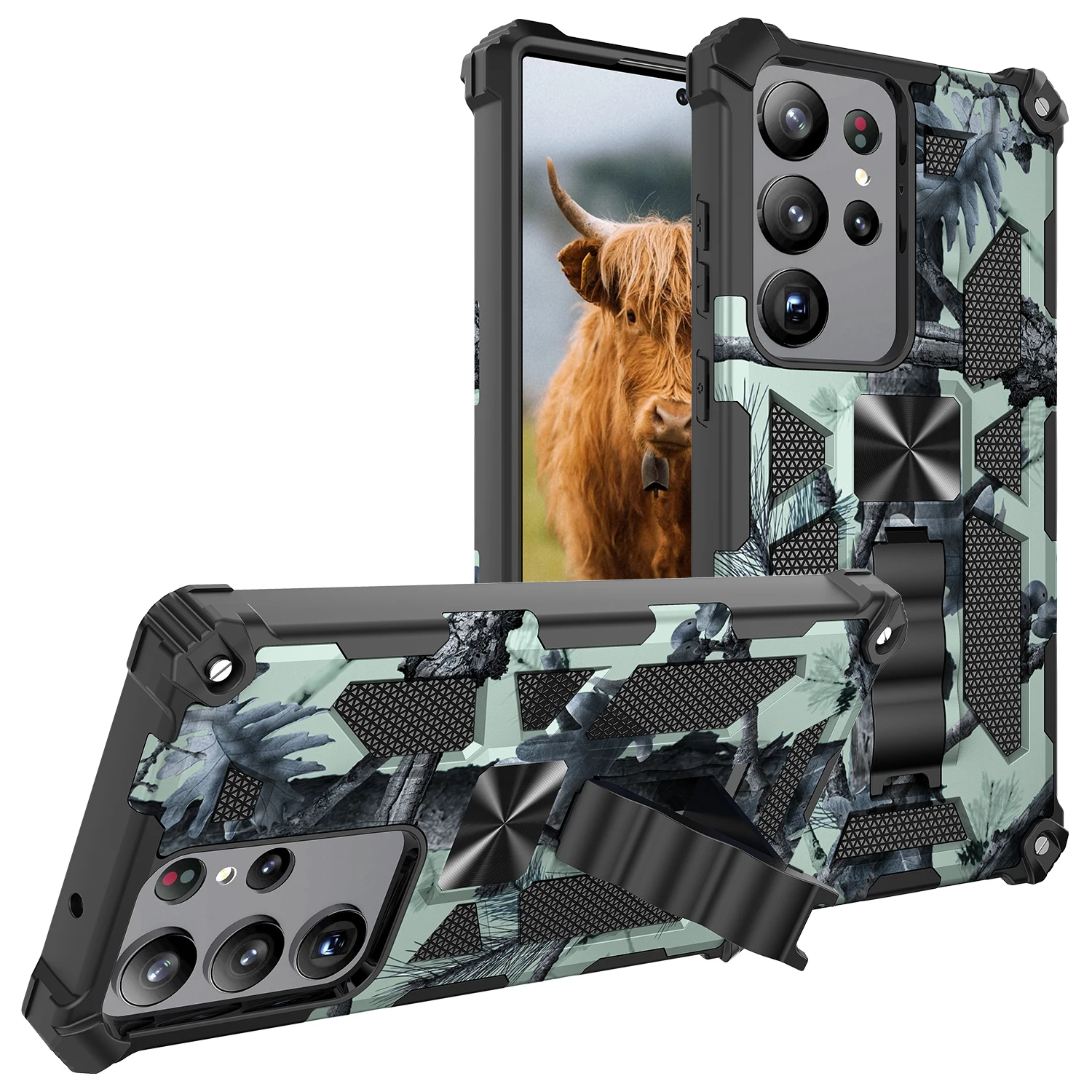 Militärische Tarnmuster-Schutzhülle für Samsung Galaxy S26Ultra S25 FE S22 S23 S24 Note 20 A17 A57 A56 A15 A16 mit Ständer – Detail 1