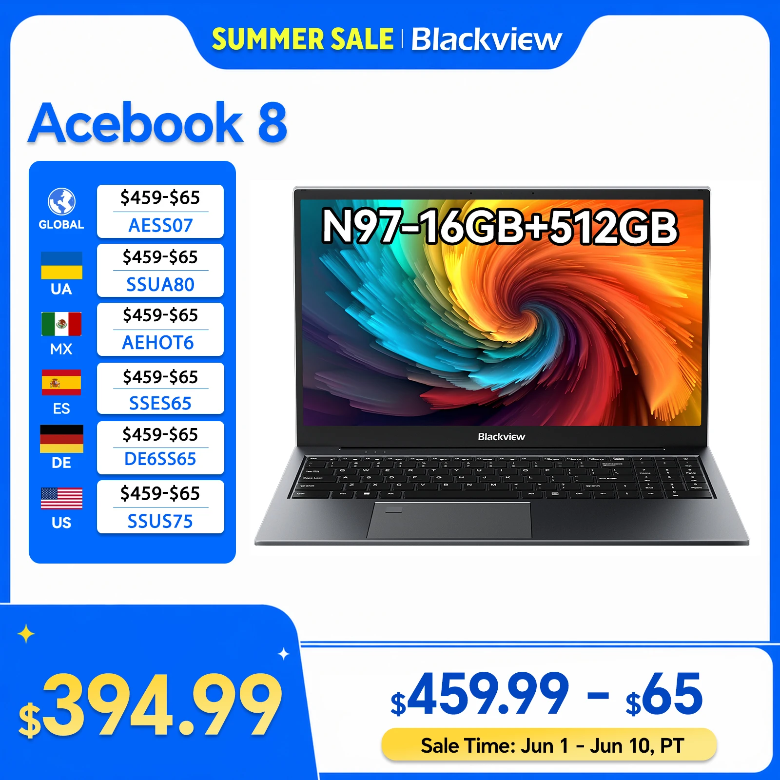 Blackview Acebook 8 Laptop 15.6''  Win 11 12th Gen Intel Core N97 processor 16GB DDR4 512GB SSD 5000mAh Battery with 36W Charge