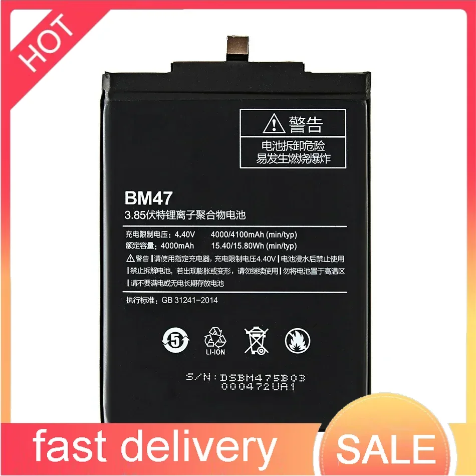 Batterie de remplacement BM47 pour Xiaomi Redmi 3, 3S Pro, 4X, BatBR, aste 24.com, haute qualité, 4100mAh