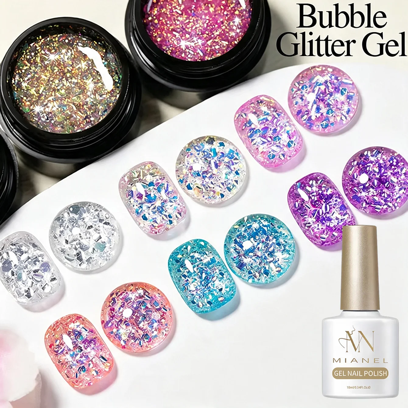 Whitening Popular Sparkling Colorful Glitter Sequins Gel Nail Polish Pink Blue Purple Bubble Glitter Gel Nail Supplies
