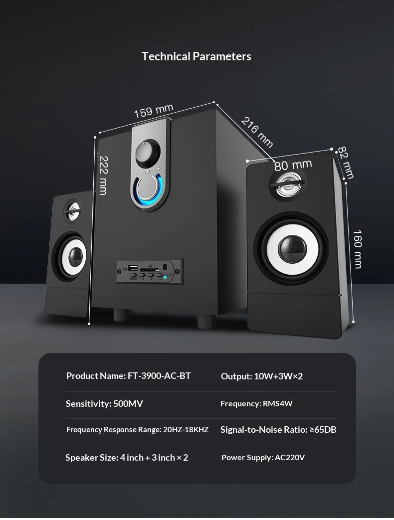 2.1 Multimedia Bluetooth Audio System Home Theater Surround Computer Active Combination Wooden Speaker Desktop Smart