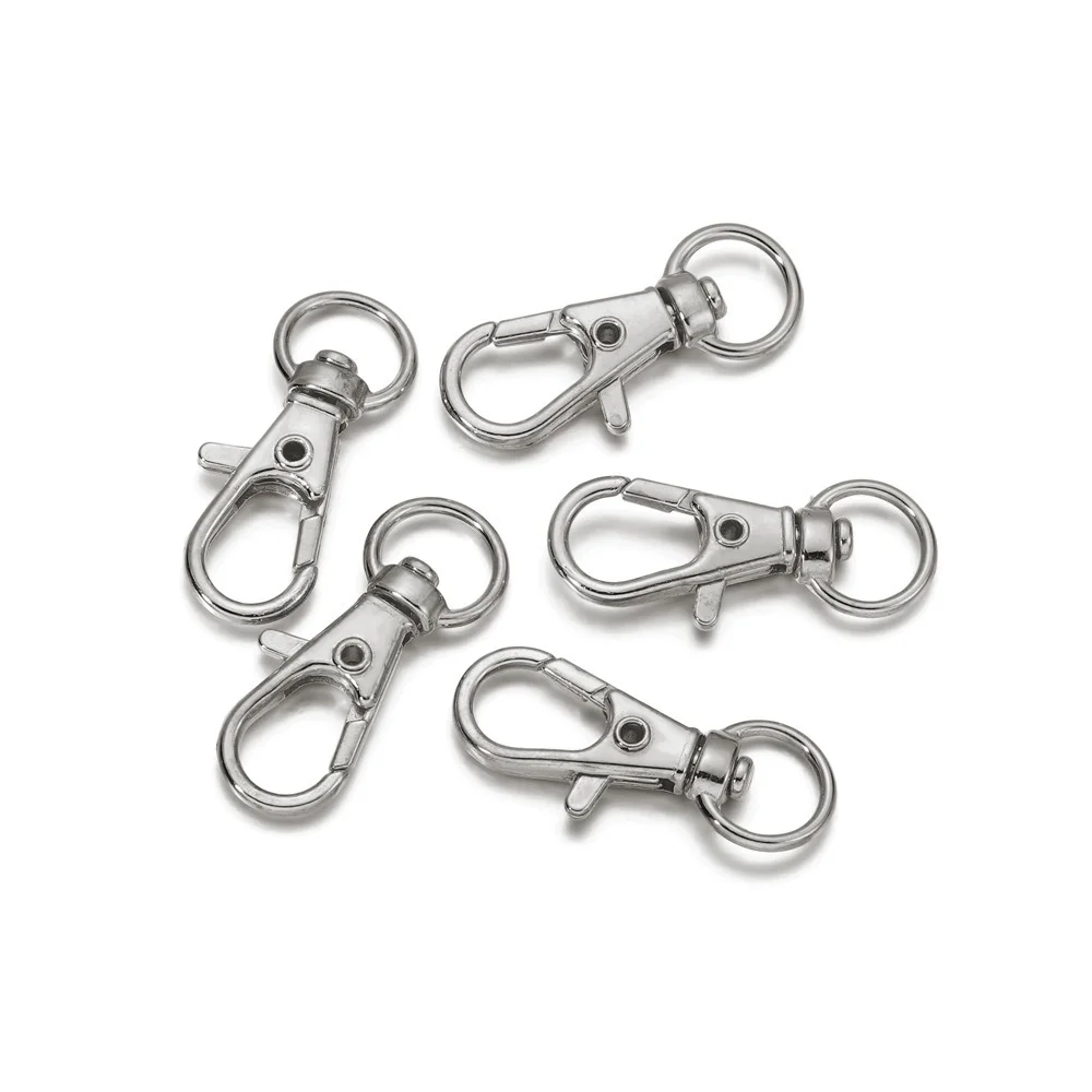 50/25 قطعة خطاطيف دوارة معدنية مشبك قفل سلاسل المفاتيح الفولاذ المقاوم للصدأ قطب مفتاح سلسلة حلقة ل سلسلة المفاتيح كليب صنع المجوهرات
