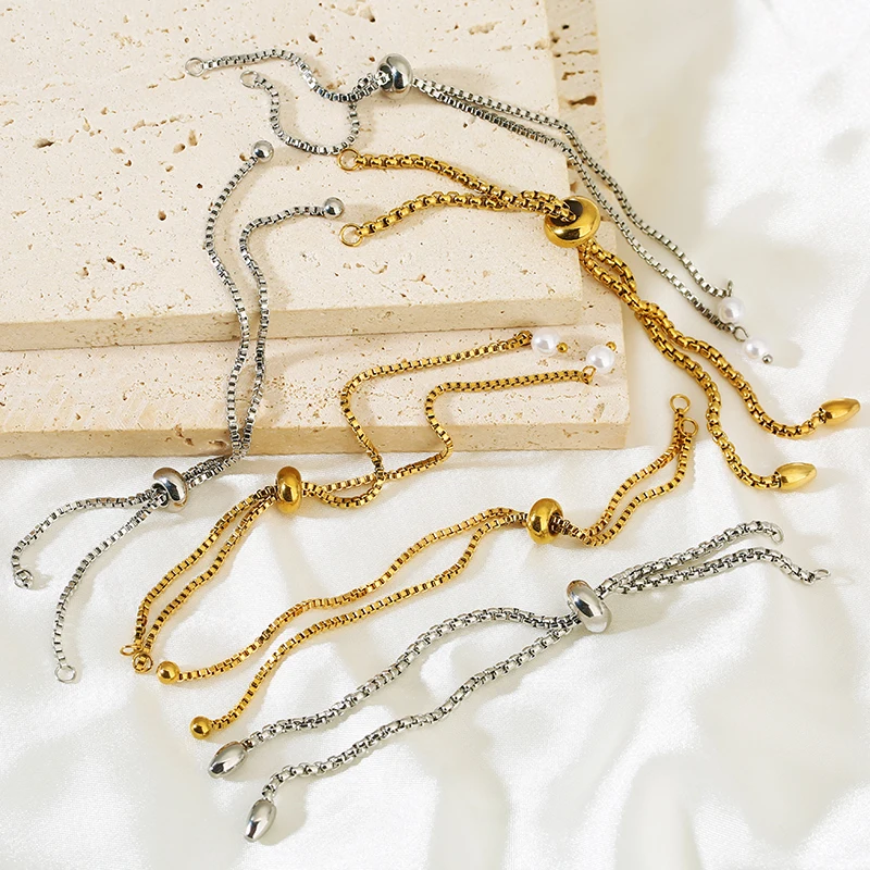3pcs Stainless Steel Glue Bead Adjustable Slider Extender Box Chain with Ball Ends for DIY Bracelets Jewelry Making Accessories view 2