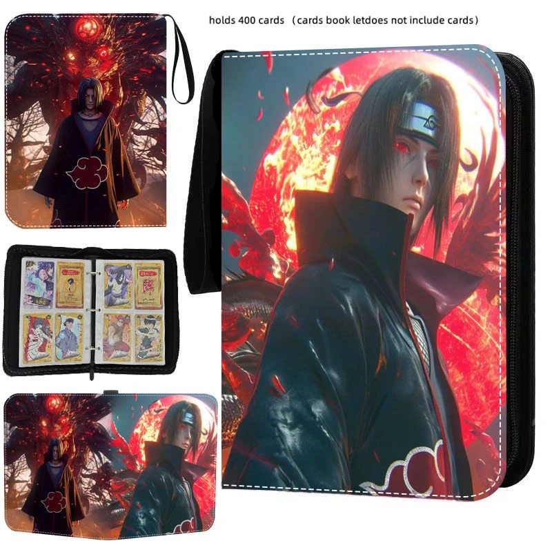 Anime Naruto Uchiha Sasuke Peripheral Card Album Game Card Collection Toys Zipper Holder Binder High-Capacity Storage Bag Gifts