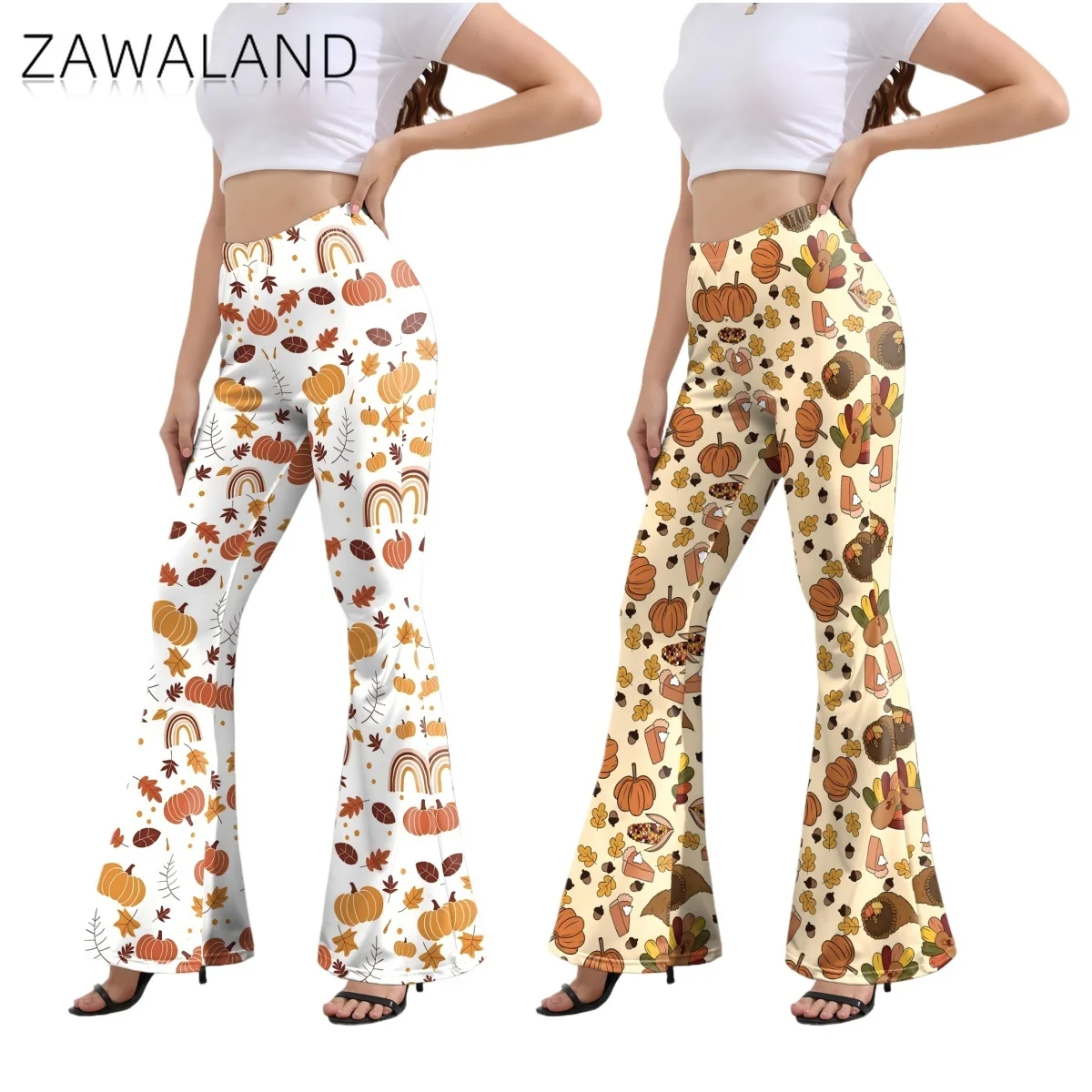 

Thanksgiving Turkey Cosplay Flare Pants Pumpkin Print Bell-bottoms Pants Woman Autumn Casual Costume Party Performance Trousers