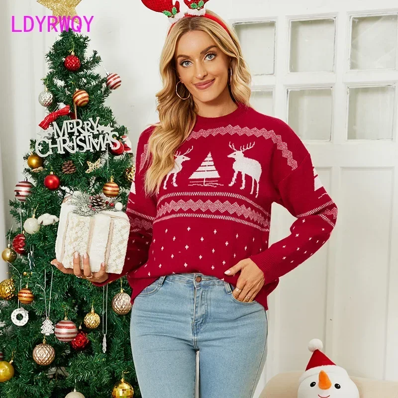 

Jacquard Cross border Knitwear 2023 Autumn/Winter New Round Neck Pullover Christmas Tree Sweater for Women