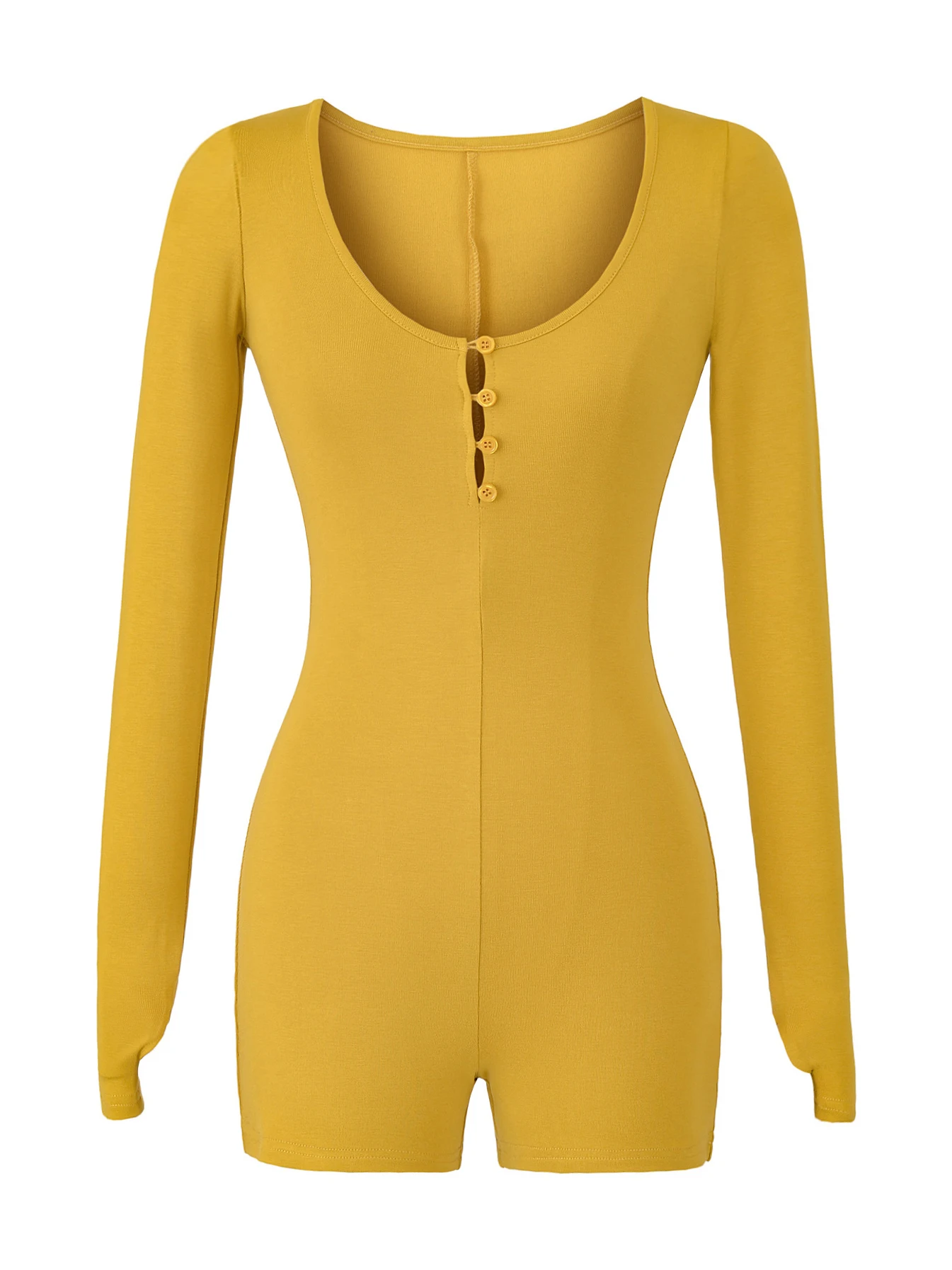 

American Retro Slim Fit round Ne Button Long Sve Onesie Women's Spicy ort Pants Elastic Sports One-Piece High Waist ...