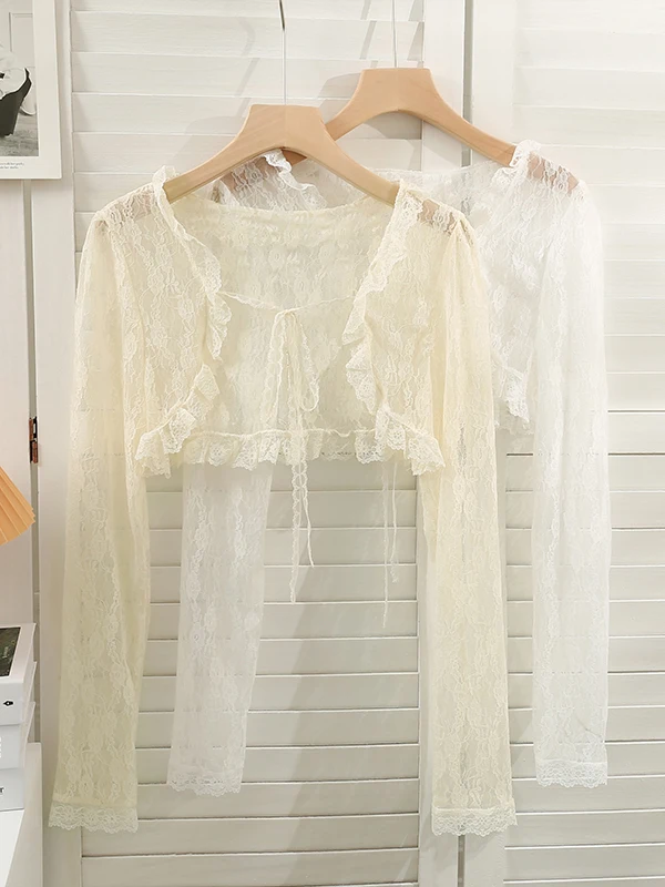 Pure Desire Lace irt ort Sle Women's Summer New Model with ter Dr Outer Covering Coat oulder ort Outerwear