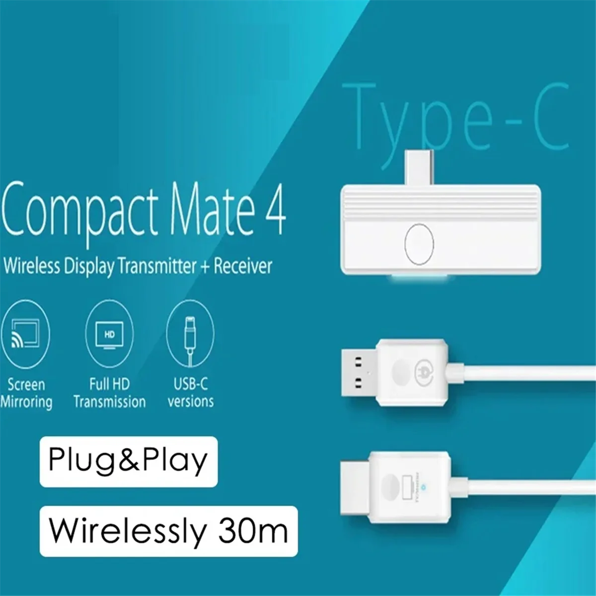 Bezprzewodowy adapter USB C do kompatybilnego wyświetlacza Lusterko ekranowe Przedłużenie do laptopa Smart Phone do projektora telewizyjnego