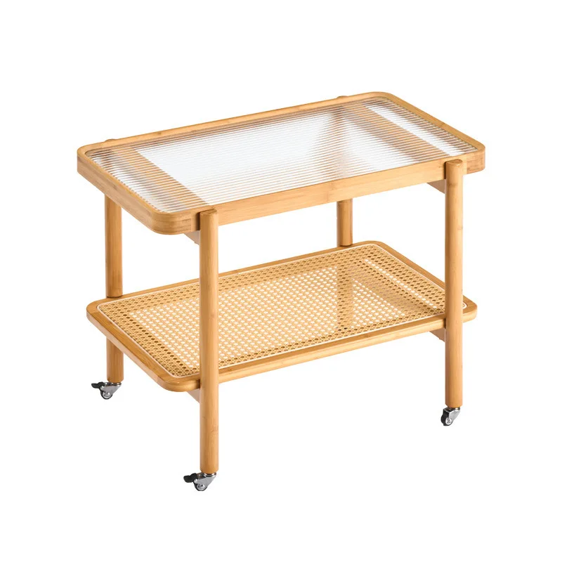 

movable living room, sofa side table, Japanese glass, trolley, rattan rack
