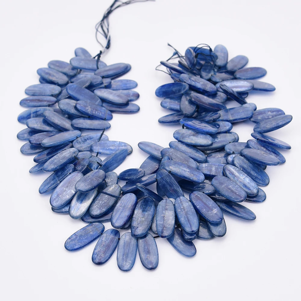APDGG 11.5x28mm AA+ Natural Blue Kyanite Quartz Top-Drilled Oval Slice Loose Pendant Beads 15" Strands Jewelry Making DIY