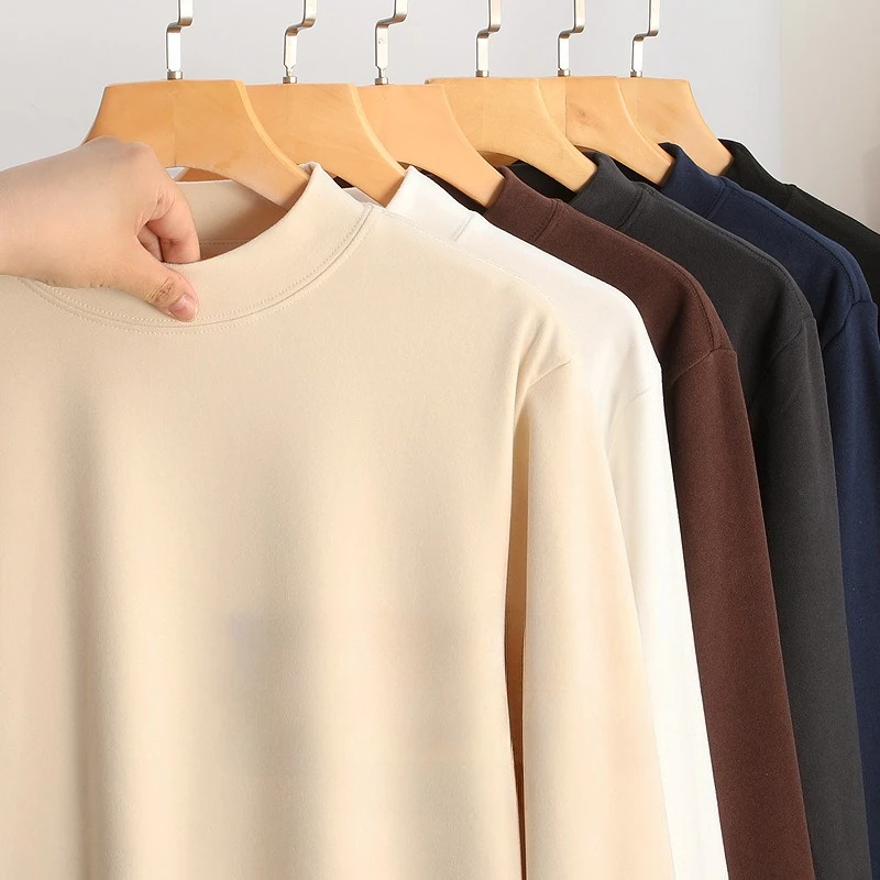 Half Turtleneck T-shirt Men's Base Shirt Long Sleeve Pullover Solid Color Mock Neck Tshirt Men's Tops Thermal Tee