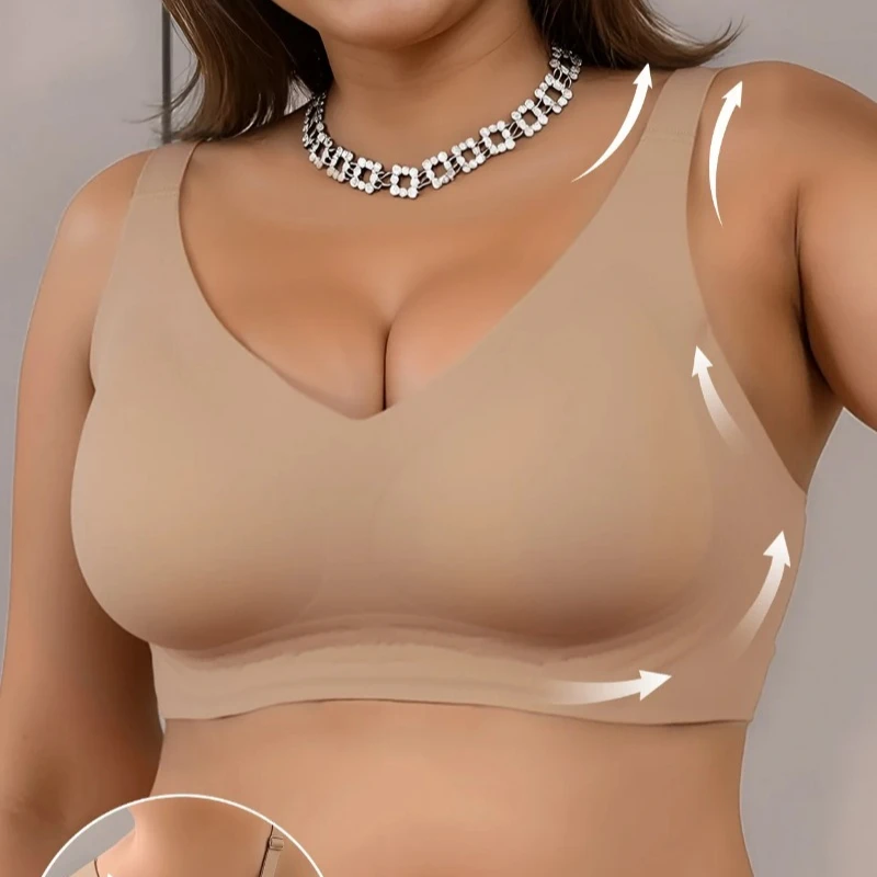 Weicher, nahtloser Damen-BH für große Brüste, ohne Bügel, mit vierreihigem Verschluss, 3/4-Cup, verstellbare doppelte Träger.
