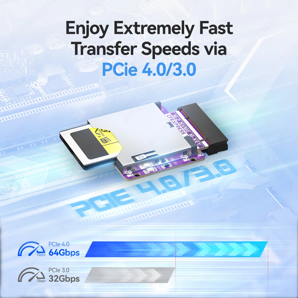 JEYI CFExpress Type-A to M.2 NVMe Adapter Card Tool-Free PCIe Converter with Automatic Spring-back Reader for Fast Data Transfer