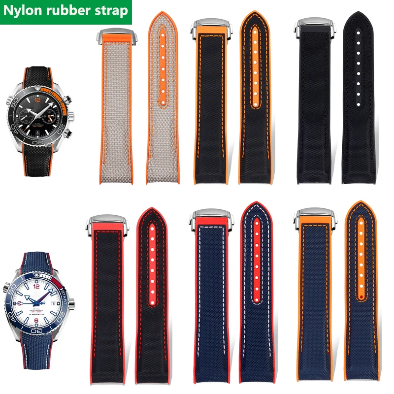 yZ[z20 21 22mm Curved end Strap bracelet For Omega Seamaster 300 Ocean Speedmaster 8900 Planet Ocean Nylon pattern Rubber WatchBand