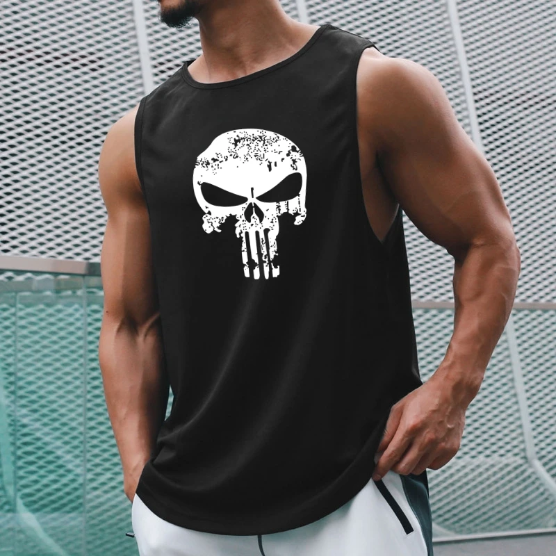 Skull Strong Print Clothing Bodybuilding Dacron Gym Tank Tops Men Sleeveless Undershirt Fitness Stringer Muscle Workout Vest