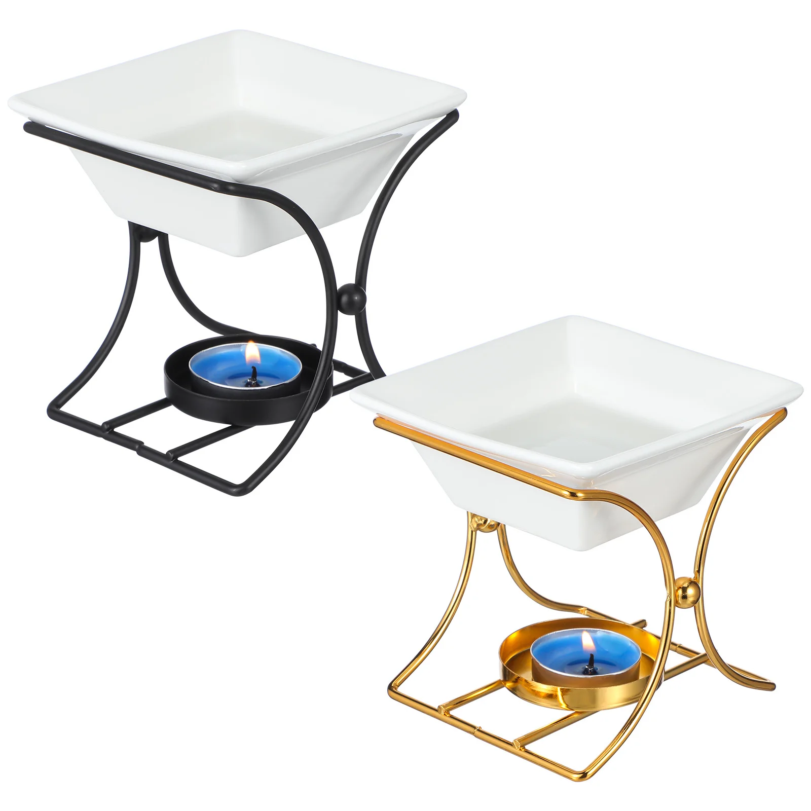 

2Pcs Aromatherapy Oil Burner Set Ceramic Wax Melting Lamp Iron Frame Tealight Holder Home Fragrance Diffuser Wax Burner