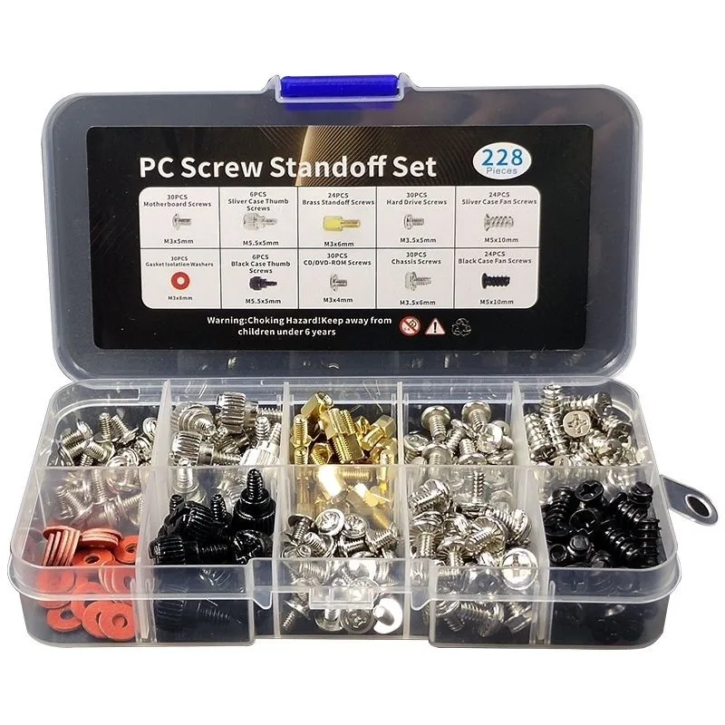 

228pcs Boxed Desktop Case Mounting Screws Set DIY Screws Power Supply Optical Hard Drive Motherboard