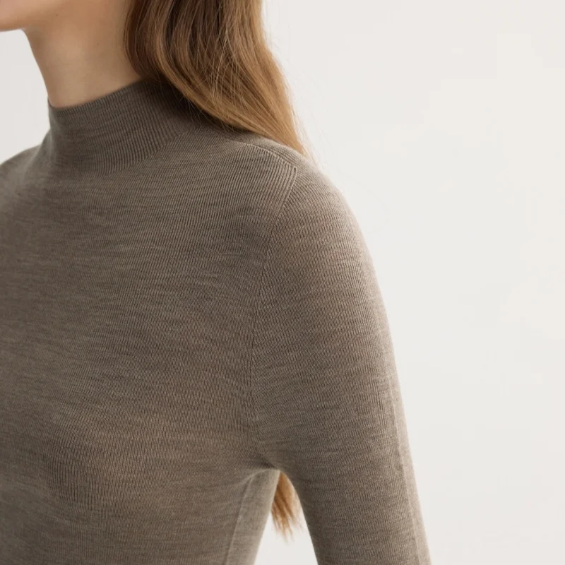 Birdtree 100% Sheep Wool Basics Undershirt, Mock Neck Shirt, Women Knitted Slim Long Sleeve Blouse, Machine Washable T6O409JF