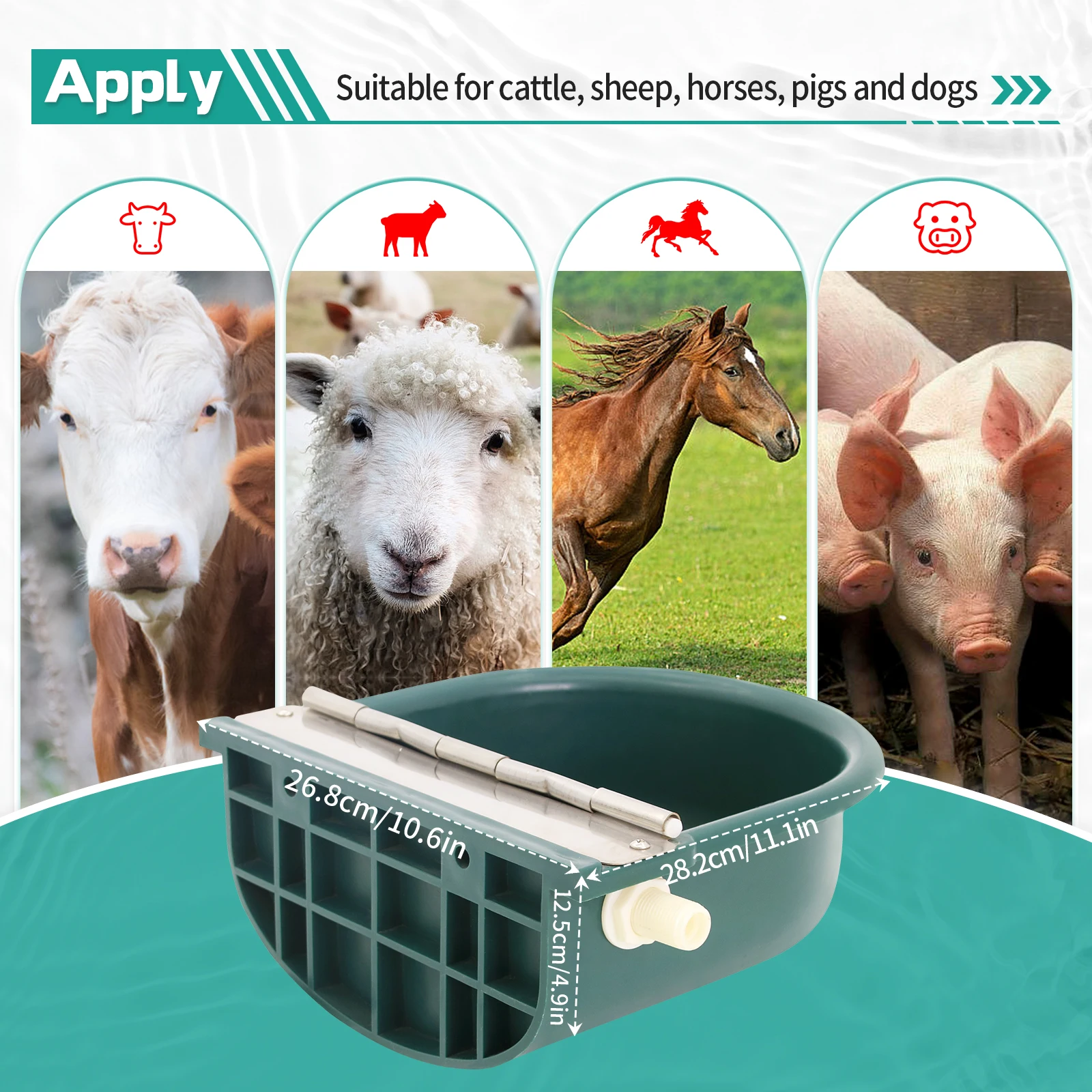 304 الفولاذ المقاوم للصدأ مع ثقب الصرف شارب التلقائي تعويم الزراعة حوض الحصان البقرة وعاء الماء لوازم الأغنام الكلب الماعز الماشية