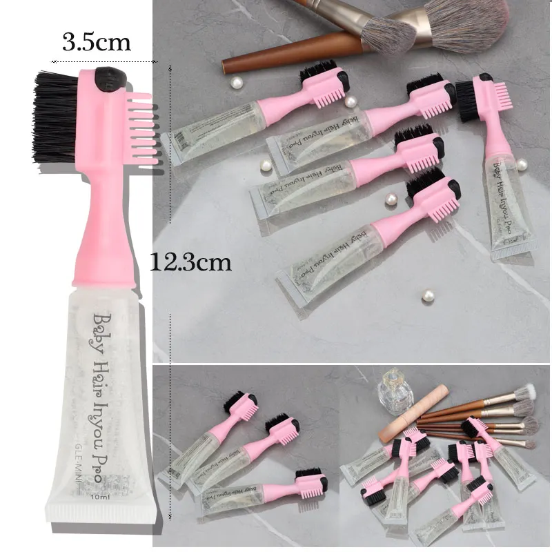 Double Sided Edge Control Baby Hair Brush Comb with Gel Ins Best Eyebrows Edge Control Gel and Brush Whole Day Last Waterproof