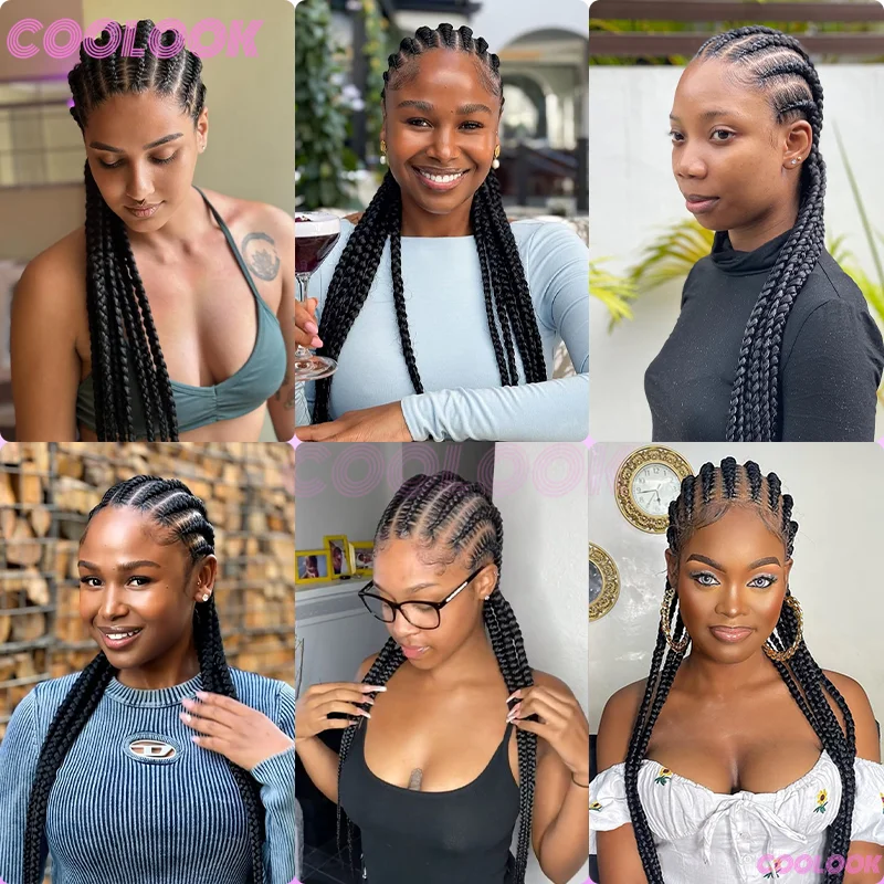 36 "360 كامل الرباط الباروكات للنساء السود شعر مستعار اصطناعي كورنو الضفائر الدانتيل الباروكات شعر مستعار أسود الأفريقي