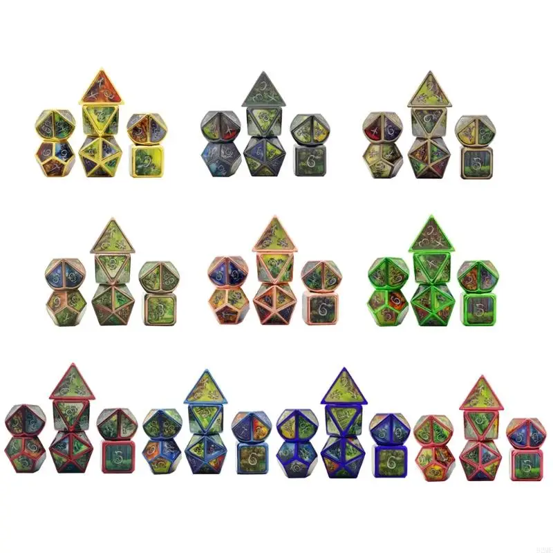 

92me 7pcs Deluxe Metal Полиадральная настольная игра настольная игра, установленная для друзей, RPG Mtg D4 D6 D8 D10