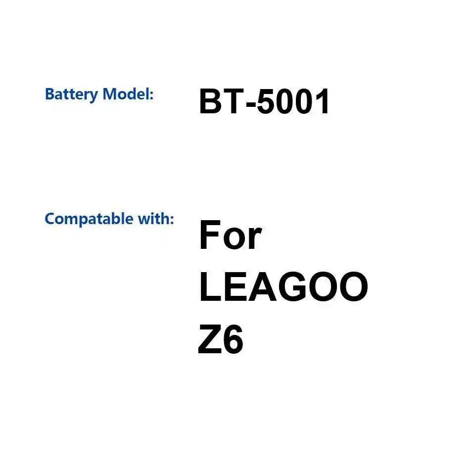 Прочный аккумулятор для мобильного телефона Leagoo Z6 BT-5001, 2000 мАч, высокая совместимость