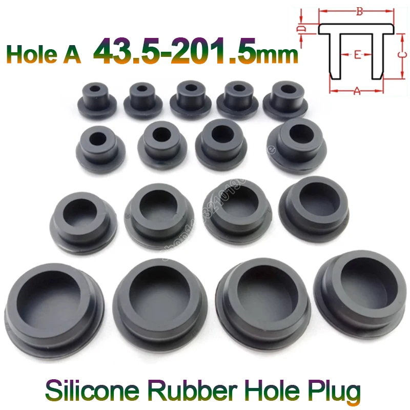 Black Round Silicone Rubber Seal Hole Plugs Bore 43.5mm-201.5mm T Type Stopper Blanking End Sealing Caps Pipe Tube Inserts Plugs